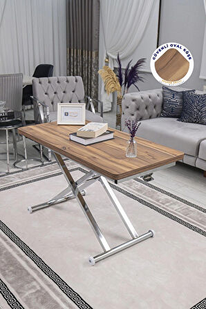 Akıllı Sehpa Home Üst Tabla Mdf Oval Köşe Urartu  Alt Ayak Krom Renk