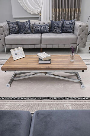 Akıllı Sehpa Home Üst Tabla Mdf Oval Köşe Urartu  Alt Ayak Krom Renk