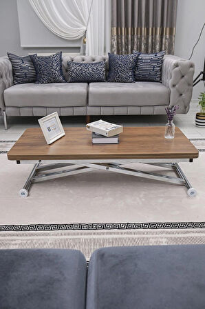 Akıllı Sehpa Home Üst Tabla Mdf Oval Köşe Ceviz  Alt Ayak Krom Renk