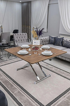 Akıllı Sehpa Home Üst Tabla Mdf Oval Köşe Ceviz  Alt Ayak Krom Renk