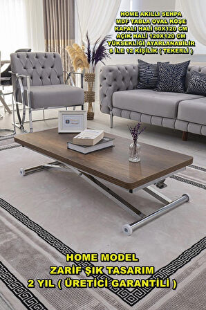 Akıllı Sehpa Home Üst Tabla Mdf Oval Köşe Barok Ceviz Alt Ayak Krom Renk