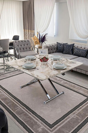 Akıllı Sehpa Home Üst Tabla Mdf Oval Köşe Beyaz Mermer Alt Ayak Krom Renk