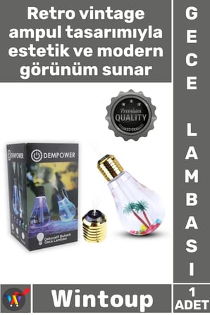 #Lamba Hava Nemlendirici Retro Estetik Işıklı Dekoratif Modern Buharlı Ampül Tasarımlı Gece Lambası