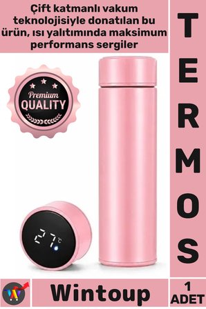 #Termos Sızdırmaz Vakumlu Akıllı Led Ekranlı Dijital Sıcaklık Göstergeli Outdoor Çelik Termos Pembe