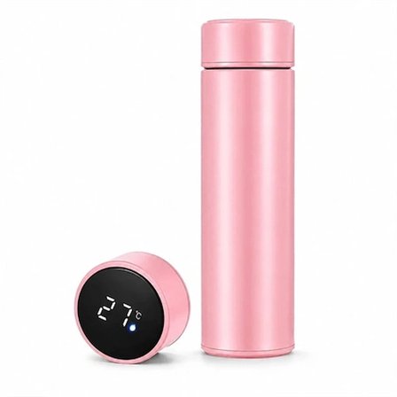 #Termos Sızdırmaz Vakumlu Akıllı Led Ekranlı Dijital Sıcaklık Göstergeli Outdoor Çelik Termos Pembe