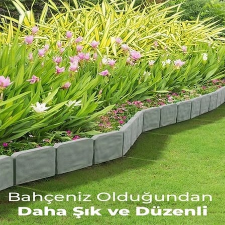 #Çit Dekoratif Plastik Peyzaj Düzenleme Kenar Koruma Gri Dayanıklı 3'lü Şık Taş Görünümlü Bahçe Çiti