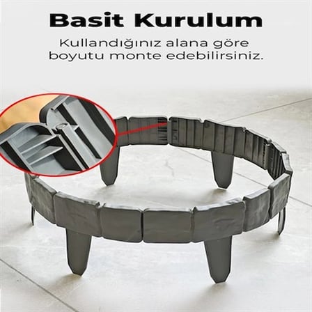 #Çit Dekoratif Plastik Peyzaj Düzenleme Kenar Koruma Gri Dayanıklı 3'lü Şık Taş Görünümlü Bahçe Çiti