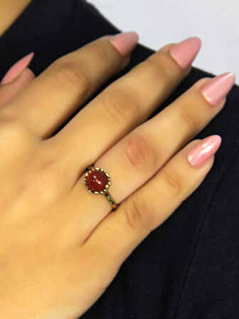 Doğal Taş Akik Çıtır Doğal Taşlı Ayarlanabilir Kadın Yüzük akcdty