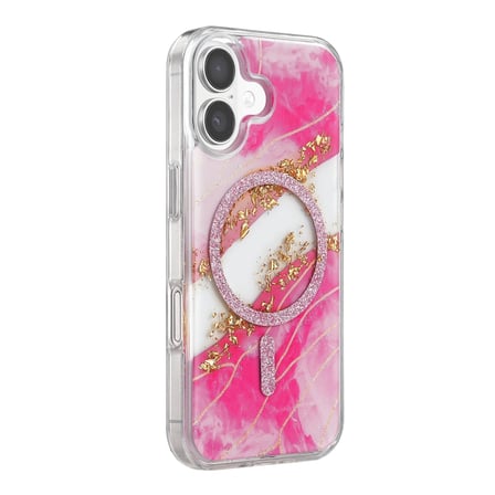 Onegif Apple İphone 16 Lotus Simli Magsafe Kapak - Pembe