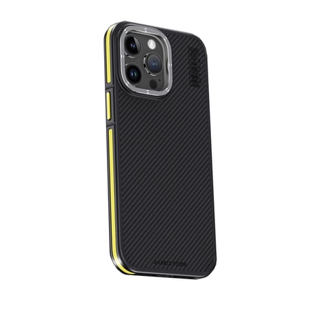 Joko Apple Uyumlu İphone 15 Pro Kılıf Aramid 600d Kevlar Karbon Fiber Magsafe Kapak - Sarı