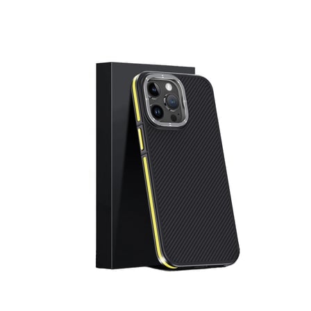 Joko Apple Uyumlu İphone 15 Pro Kılıf Aramid 600d Kevlar Karbon Fiber Magsafe Kapak - Sarı