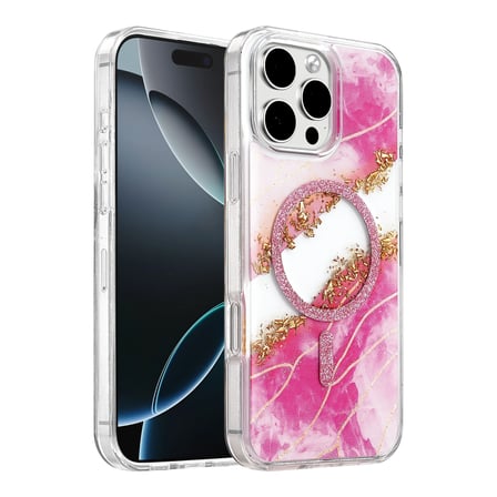 Onegif Apple İphone 16 Pro Max Lotus Simli Magsafe Kapak - Pembe