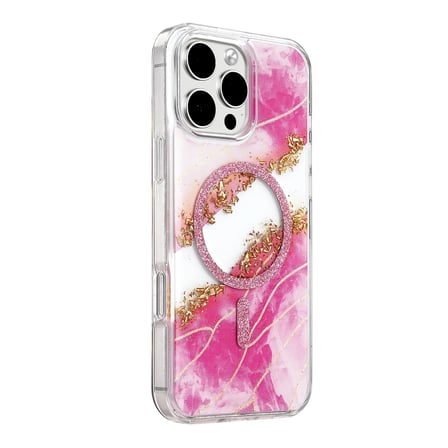 Onegif Apple İphone 16 Pro Max Lotus Simli Magsafe Kapak - Pembe