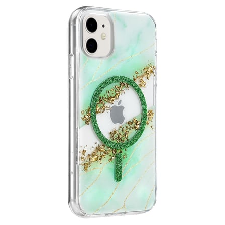 Onegif Apple İphone 11 Lotus Simli Magsafe Kapak - Yeşil