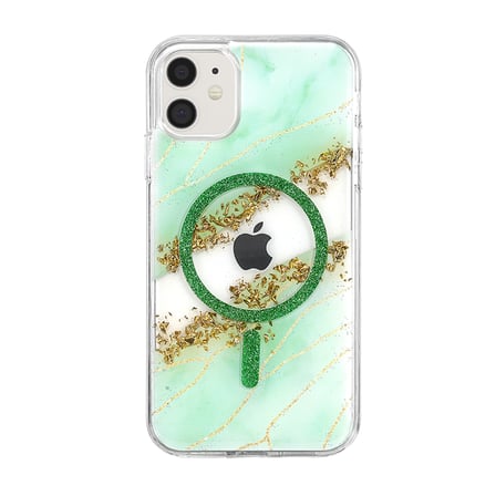 Onegif Apple İphone 11 Lotus Simli Magsafe Kapak - Yeşil