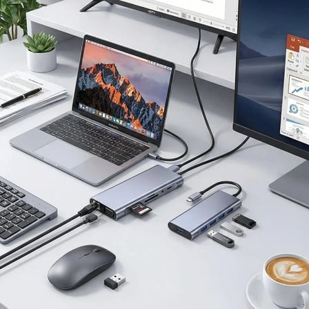 8in1 Type-C Çoklayıcı Hub HDMI 4K USB 3.0 SD TF Kart RJ45 Ethernet Dönüştürücü Adaptör