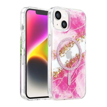 Onegif Apple İphone 14 Lotus Simli Magsafe Kapak - Pembe