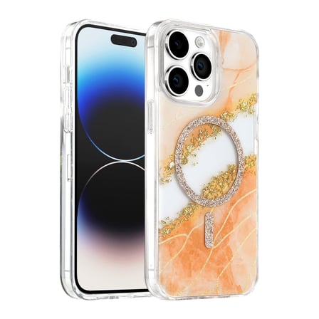 Onegif Apple İphone 14 Pro Max Lotus Simli Magsafe Kapak - Turuncu