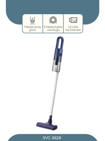 Dikey Mavi Elektrikli Süpürge 500W 90° Başlık - 1.5LT Toz Hazne - Çift Filtre SVC-8628
