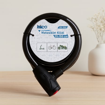 Anahtarlı Çelik Tel Bisiklet ve Motor Kilidi 20mm x 150cm