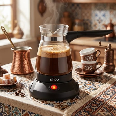 Cam Elektrikli Cezve Türk Kahve Makinesi - 5FİNCAN=500ML Kablosuz Kullanım- 360°DÖNER 600W SCM-2981