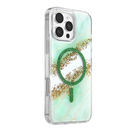 Onegif Apple Uyumlu İphone 16 Pro Max Lotus Simli Magsafe Kapak - Yeşil