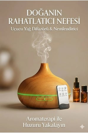 Aroma Difüzör Gece Işığı 7 Led Nemlendirici Kumandalı 550 ml Buhar Makinesi