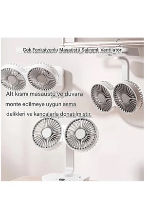 Masaüstü Dijital Ekranlı Çift Fanlı Led Işıklı Soğutucu Fan Ev Ofis Şarjlı Vantilatör