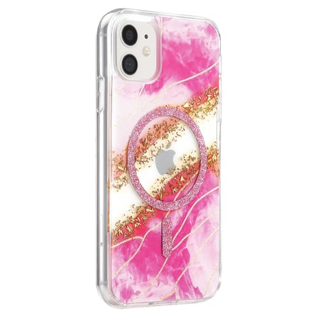 Onegif Apple Uyumlu İphone 11 Lotus Simli Magsafe Kapak - Pembe