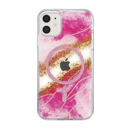 Onegif Apple Uyumlu İphone 11 Lotus Simli Magsafe Kapak - Pembe