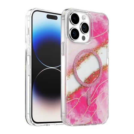 Onegif Apple İphone 14 Pro Max Lotus Simli Magsafe Kapak - Pembe