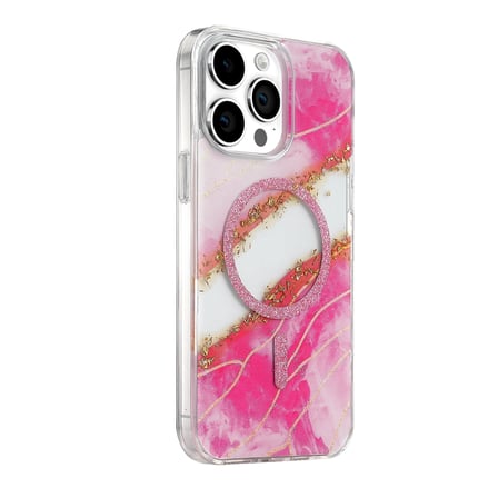 Onegif Apple İphone 14 Pro Max Lotus Simli Magsafe Kapak - Pembe