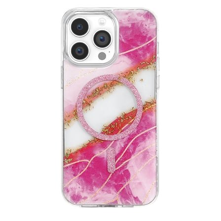 Onegif Apple İphone 14 Pro Max Lotus Simli Magsafe Kapak - Pembe