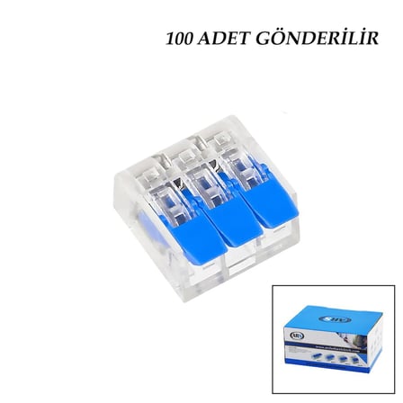 100 Adet 3 Lü 2X2.5 Kablo Geçmeli Mandallı Buat Klemensi