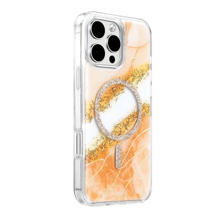 Onegif Apple İphone 16 Pro Max Lotus Simli Magsafe Kapak - Turuncu