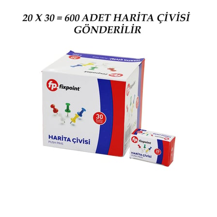 600 Adet Harita Çivisi Renkli = 20PCS X 30