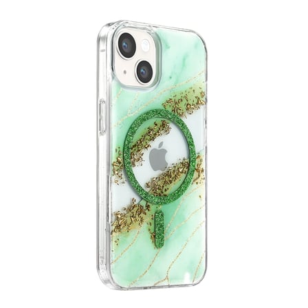 Onegif Apple İphone 15 Lotus Simli Magsafe Kapak - Yeşil
