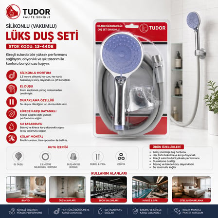 Milano Vakumlu - Silikon Lüks Duş Seti Duş Başlık=mix Silikon HORTUM=1.5MT MAFSAL=3 Kademe