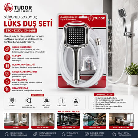 Milano Vakumlu - Silikon Lüks Duş Seti Duş Başlık=mix Silikon HORTUM=1.5MT MAFSAL=3 Kademe