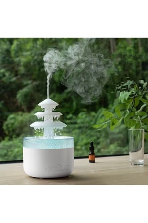 3 Katlı Şelale YAĞMUR Tasarımlı Ultrasonik Aroma Difüzör – 6 Renk LED Işıklı Hava Nemlendirici