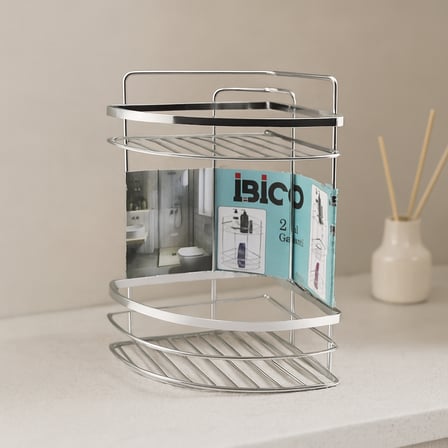 Krom Metal 2 Katlı Üçgen Banyo Köşeliği - Duş Rafı