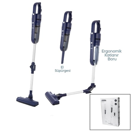 Sinbo SVC-8625 Dikey Elektrikli Pratik Süpürge Ergomik Katlanabilir Boru - Esnek Hareket 600W Motor - 3 Hepa Filtre