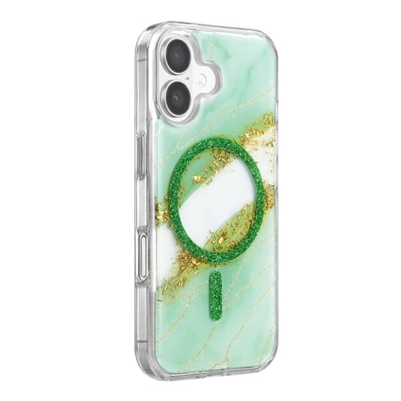 Onegif Apple İphone 16 Lotus Simli Magsafe Kapak - Yeşil