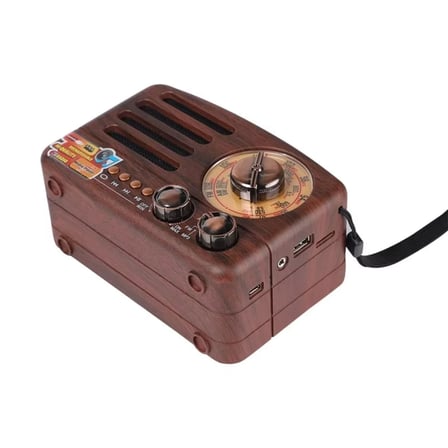 Küçük Boy Retro, Nostaljik, Ahşap Tasarım Bluetooth Hoparlörlü, Şarjlı, Taşınabilir Büyük Döndürülebilen Düğmeli FM/AM Destekli Radyo NS3380