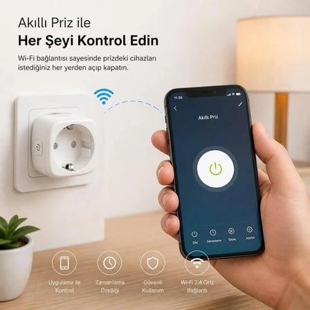 Akıllı Priz WiFi 16A 3680W – Uzaktan Kontrol, Enerji Takipli