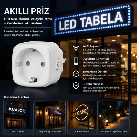 Akıllı Priz WiFi 16A 3680W – Uzaktan Kontrol, Enerji Takipli