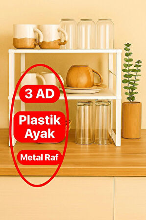 Metal Dolap İçi Raf 3 Tane,  Bardak, Baharat, Tabak Düzenleyici Organizer, Alan Tasarrufu