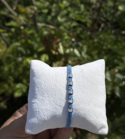 Akuamarin, Pembe Kuvars, Hematit 2’li Bileklik - Çift Bileklik - Tasarım Makrome Bileklik 4 mm Ayarlanabilir