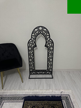 Ayaklı Metal Mihrab, İslami Motifli, Namaz Köşesi, Mescit Dekoru Siyah