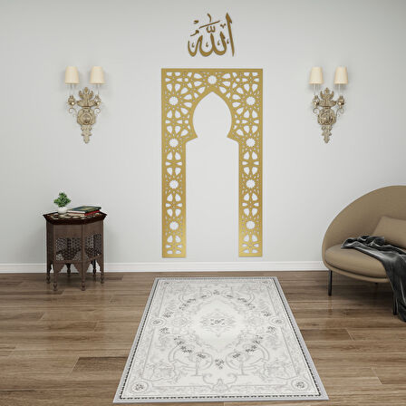 Aksa İslami Motifli Gold Metal Mihrab – Duvara Monte, Mescit Köşe